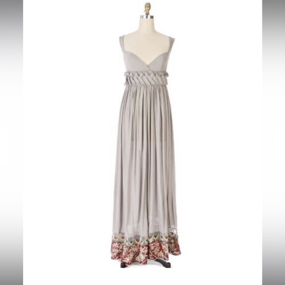 Rina Dhaka Indian Volubilis Maxi Boho Anthropologie Sequin Beaded Soft Gray dres - Picture 3 of 16